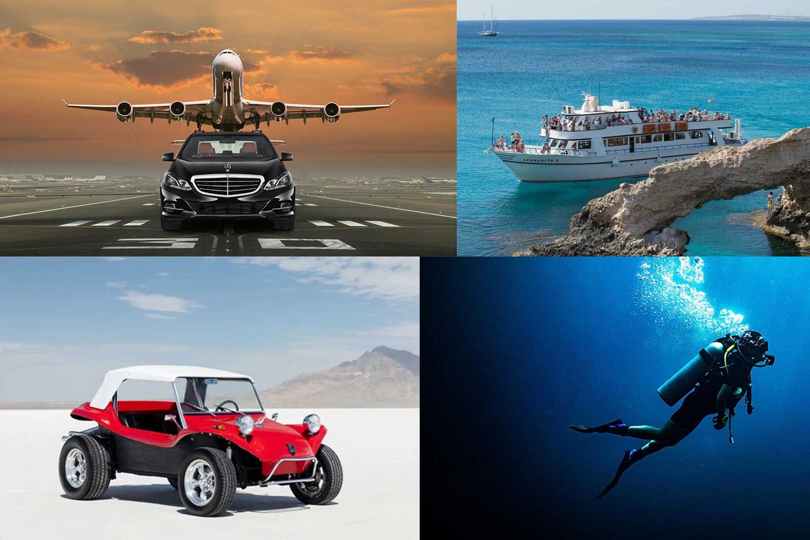 airport transfer scuba diving buggies boat trip cyprus villas for all ayia napa paphos protaras larnaca nicosia limassol activities